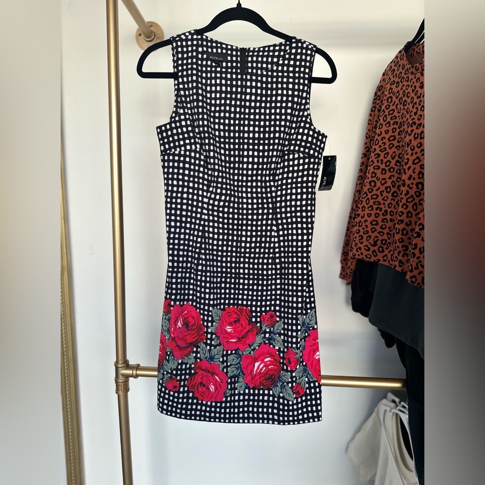 Alyx Petite Gingham & Rose Print Dress - Size 6P (New with Tags)